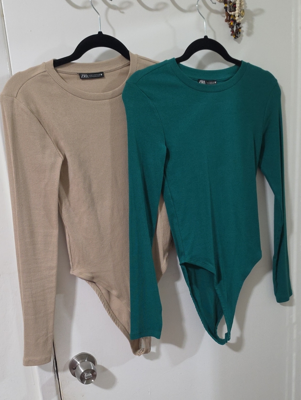 Zara Crew Neck Long Sleeve Bodysuits - Beige/tan and Forest Green